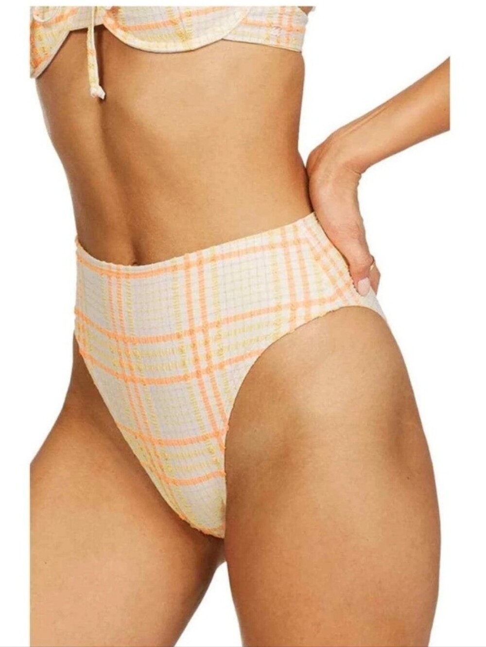 Billabong Yellow orange pretty in plaid high rider Maui bikini bottoms S NWT